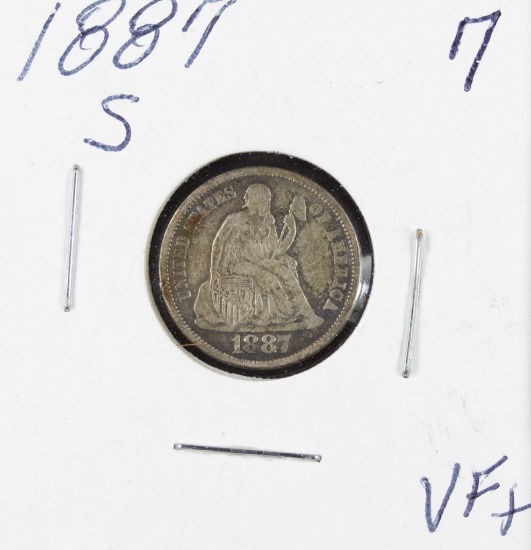 1887-S SEATED LIBERTY DIME - VF+