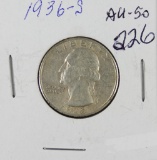 1936-S WASHINGTON QUARTER - AU