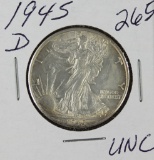 1945-D WALKING LIBERTY HALF DOLLAR - UNC