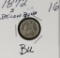 1872 -S BELOW BOW SEATED LIBERTY HALF DIME - BU