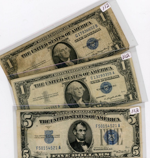 3 NOTE LOT 1935-A & 1957-A ONE DOLLAR SILVER CERTIFICATES