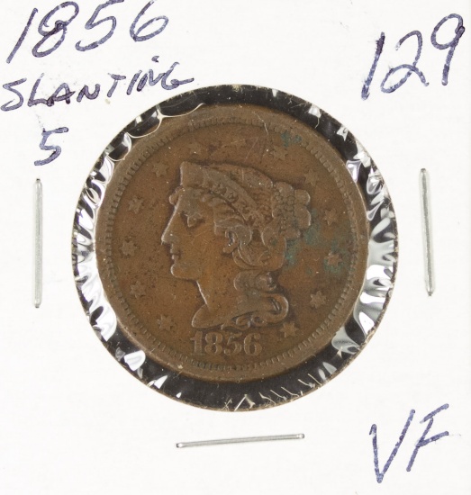 1856  - SLANTING 5 BRAIDED HAIR LARGE CENT - VF