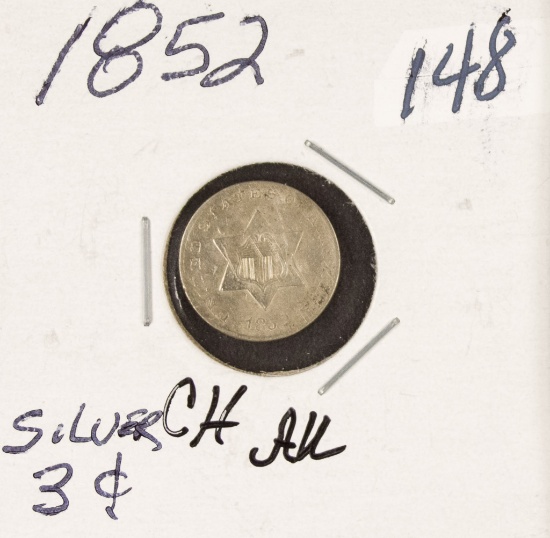 1852 - SILVER THREE CENT PIECE (TRIME) AU