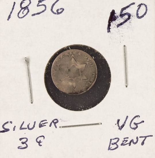 1856 - SILVER THREE CENT PIECE (TRIME) VG (Bent)