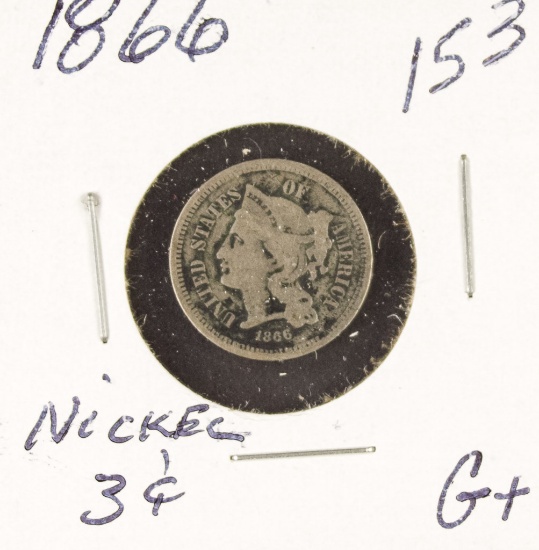 1866 - SILVER THREE CENT PIECE (TRIME) G+