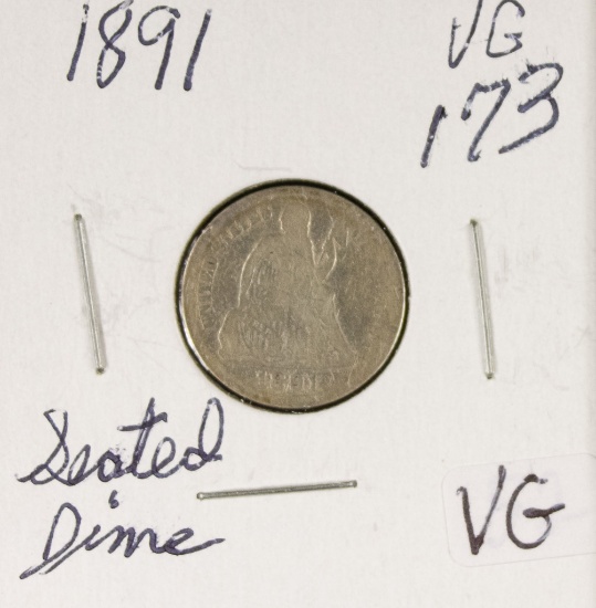 1891 - SEATED LIBERTY DIME - VG
