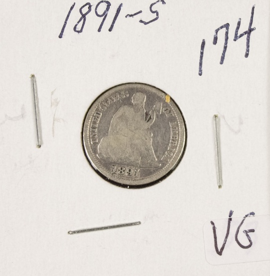 1891-S SEATED LIBERTY DIME - VG