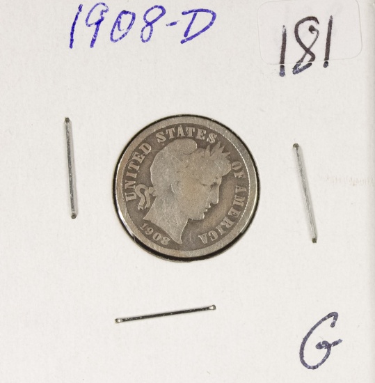 1908-D BARBER DIME - G