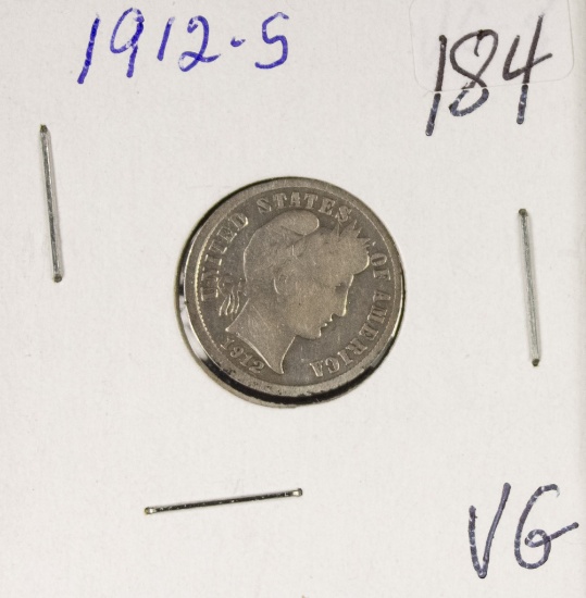 1912-S BARBER DIME - VG