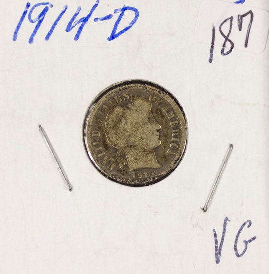 1914-D BARBER DIME - VG