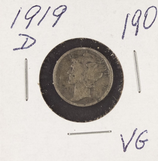 LOT OF 2 1919-D VG & 1924 VG MERCURY DIMES