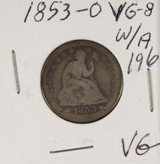 1853-O SEATED LIBERTY QUARTER - VG