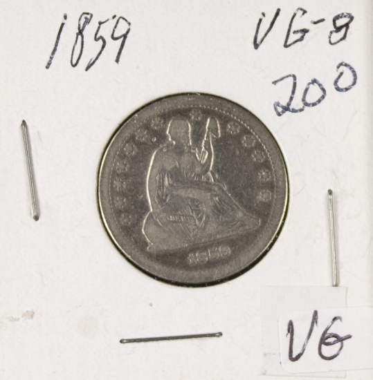 1859 - SEATED LIBERTY QUARTER - VG