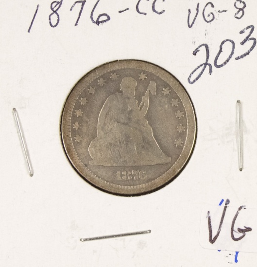 1876-CC SEATED LIBERTY QUARTER - VG