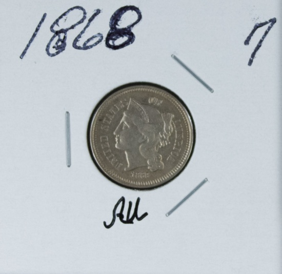 1868 - NICKEL THREE CENT PIECE - AU