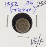 1852 - SILVER THREE CENT PIECE (TRIME) VG/F