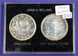 2 COIN SET CANADIAN SILVER DOLLARS -1966 & 1967