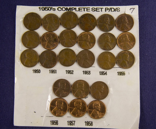 1950's -1958 PDS, Complete Lincoln Cents Set