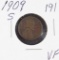 1909-S  LINCOLN CENT - VF