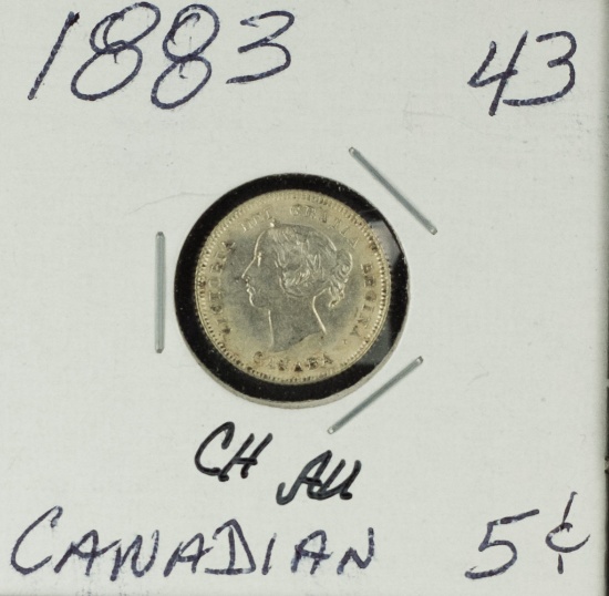 1883 - CANADIAN SILVER FIVE CENT - AU
