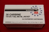 1 Box of 50, Winchester 30 Carbine 110 gr FMJ