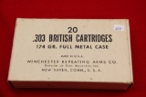 1Box of 20, Winchester 303 British 174 gr FMC