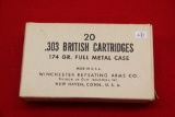 1Box of 20, Winchester 303 British 174 gr FMC