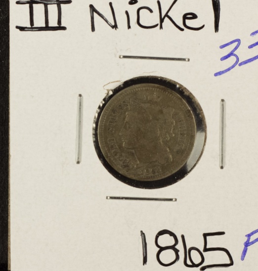 1865 - NICKEL THREE CENT PIECE - F
