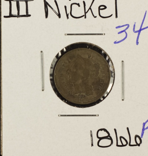 1866 - NICKEL THREE CENT PIECE - F