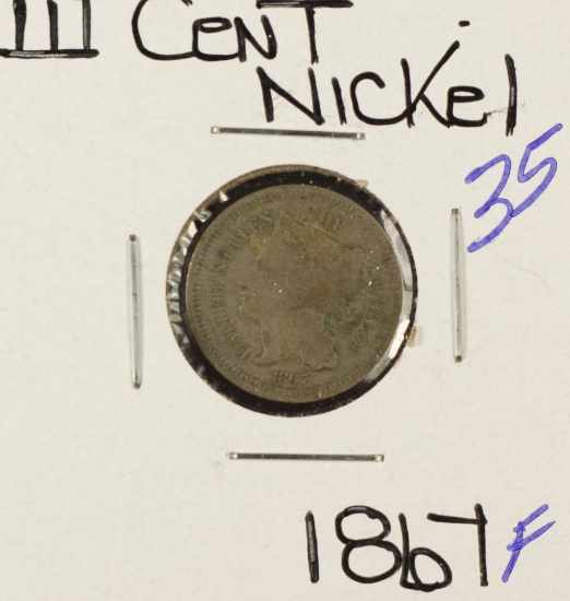 1867 - NICKEL THREE CENT PIECE - F