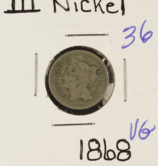 1868 - NICKEL THREE CENT PIECE - VG