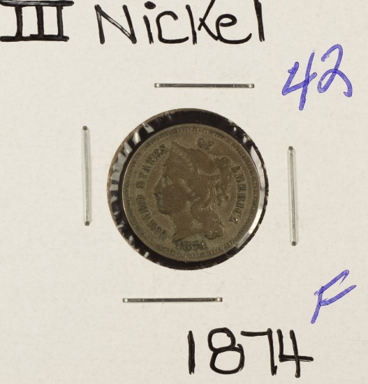 1874 - NICKEL THREE CENT PIECE - F