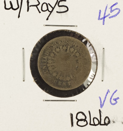 1866 - WITH RAYS SHIELD NICKEL - VG