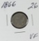 1866 - NICKEL THREE CENT PIECE - VF