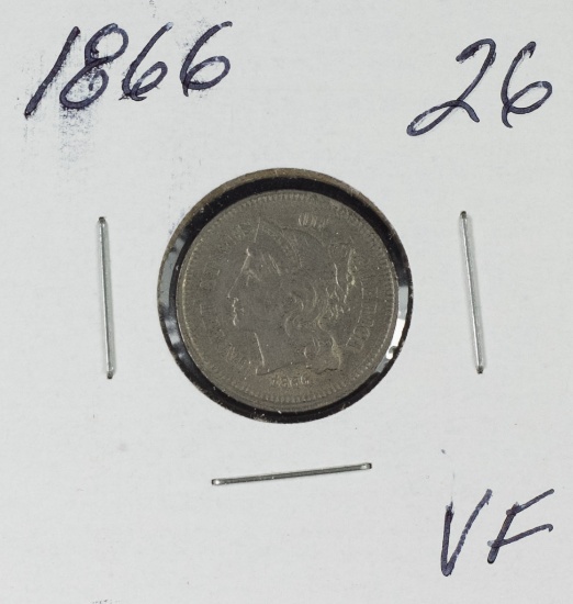 1866 - NICKEL THREE CENT PIECE - VF