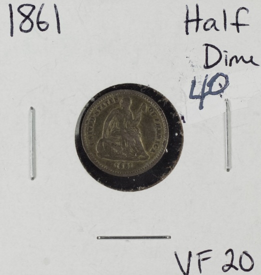 1861 LIBERTY SEATED HALF DIME - VF