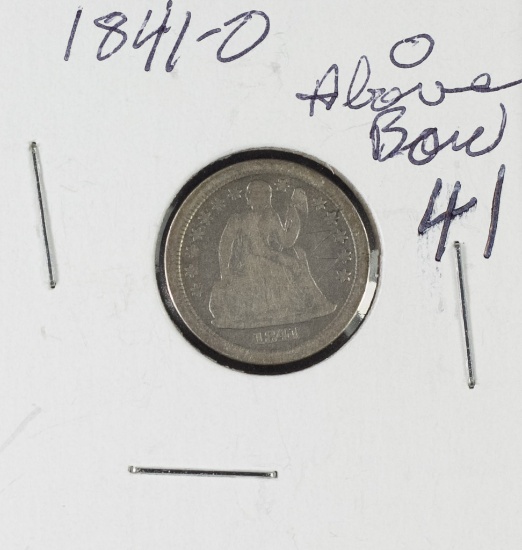 1841-O ABOVE BOW LIBERTY SEATED DIME - VG