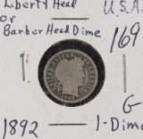 1892 BARBER DIME - G