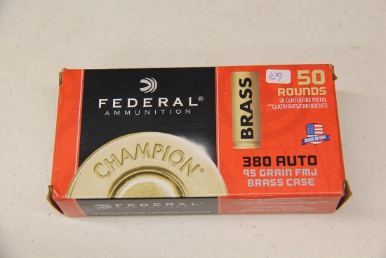 1 Box of 50, Federal 380 Auto 95 gr FMJ Brass