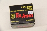 1 Box of 20, Tul Ammo 7.62 x 39 122 gr HP