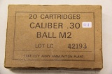 1 Box of 20, Lake City Army 20 Ball M2