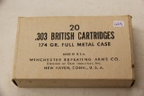 1 Box of 20, Winchester 303 British 174 gr FMC