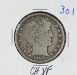 1908-S BARBER HALF DOLLAR - CH VF