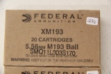 1 Box of 20, Federal 5.56 mm M193 Ball 55 gr MC