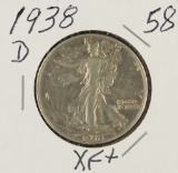 1938-D WALKING LIBERTY HALF DOLLAR - XF+ -KEY