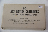 1 Box of 20, Winchester 303 British 174 gr FMC