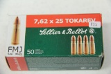 1 Box of 50, Sellier & Bellot 7.62 x 25 Tokarev 85 gr