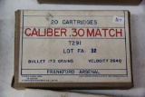 1 Box of 20, Frankford Arsenal 30 Match 173 gr