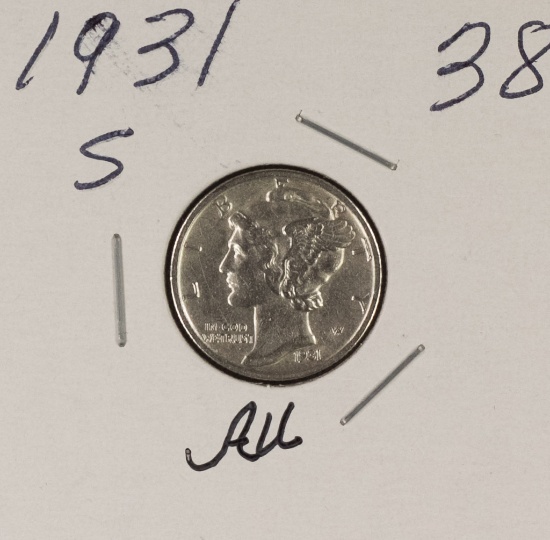 1931-S MERCURY DIME - AU