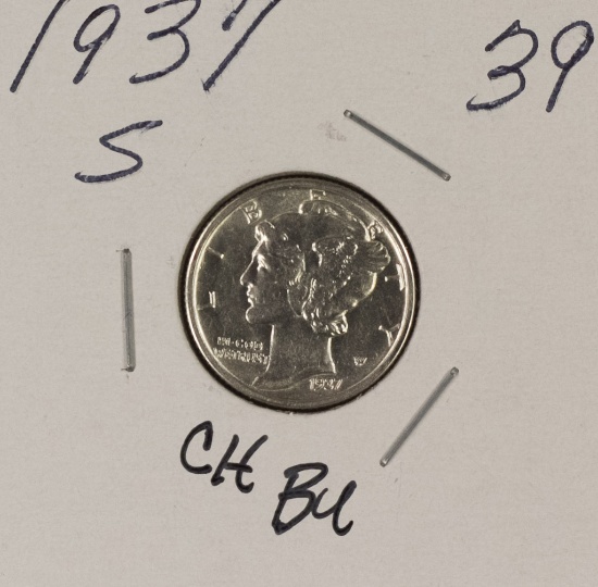 1937-S MERCURY DIME - CH BU